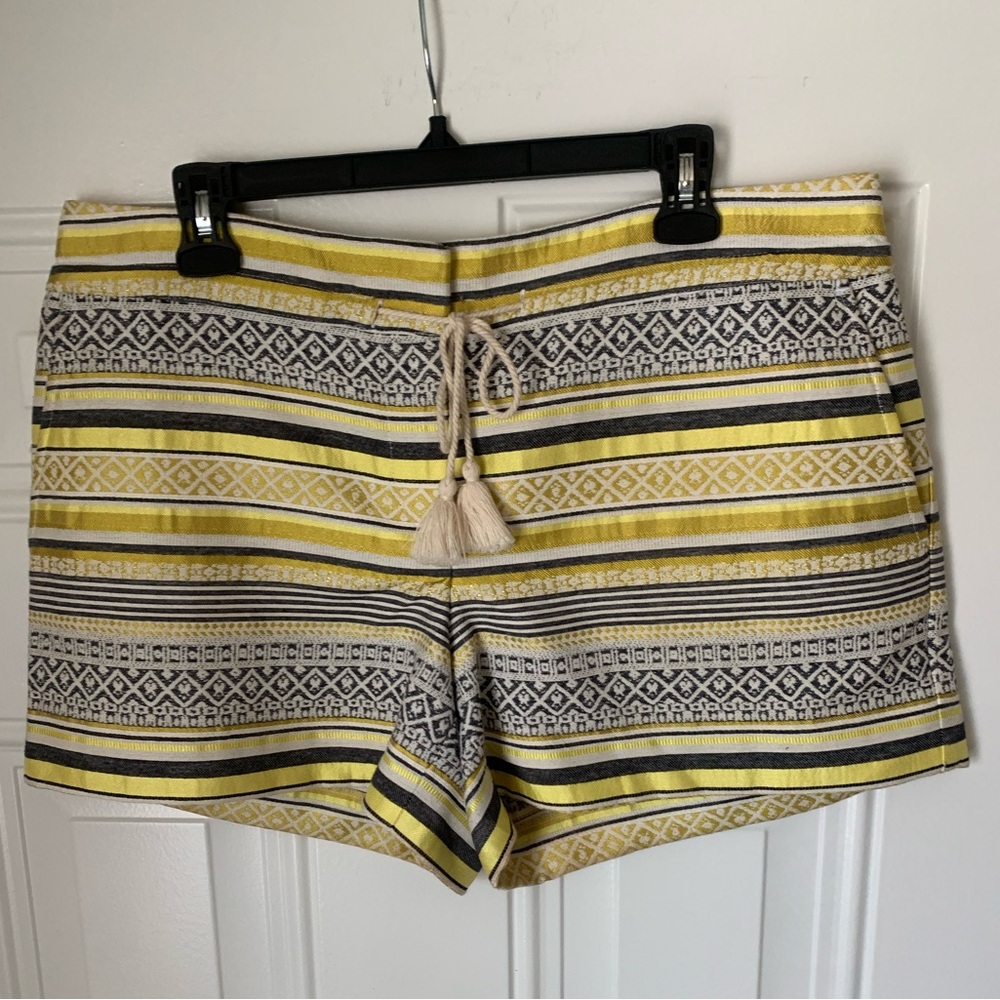 LOFT Jacquard High Waist Yellow and Gray Striped Shorts Size 10